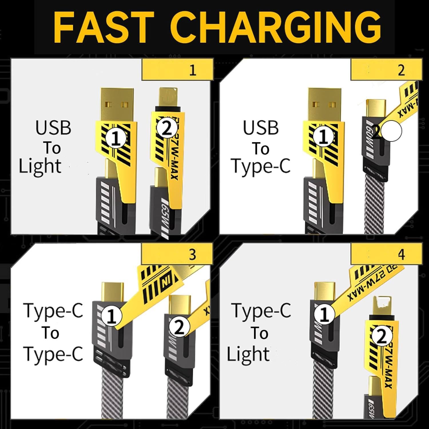 4-in-1 Multi USB Charging Cable – USB-C to USB-C, USB-C to Lightning, USB-A to USB-C, USB-A to Lightning | Fast PD Charger Cord for iPhone, iPad, Samsung, MacBook - Image 5