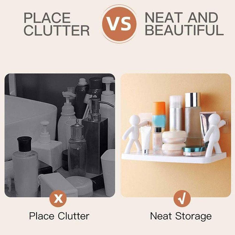 Multifunctional Self Adhesive Creative Character Shelves Bathroom Wall Mounted Shelf | Storage Rack for Bathroom, Kitchen & Room - 1 Pc (White) - Image 8
