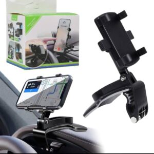 Dashboard Car Phone Holder ABS – 360° Rotatable Mobile Phone Sun Visor & Rear View Mirror Mount Support for Smartphones