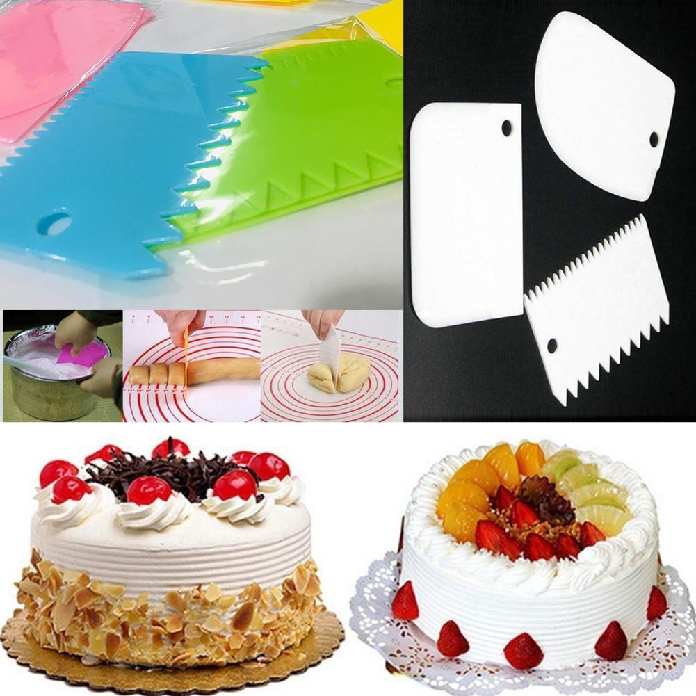New Amazing 3Pcs/Set Plastic Cake Cream Spatula Dough Knife Cutter Heal Plastic Scraper Baking Pastry Decorating Tools( Random Colour ) - Image 2