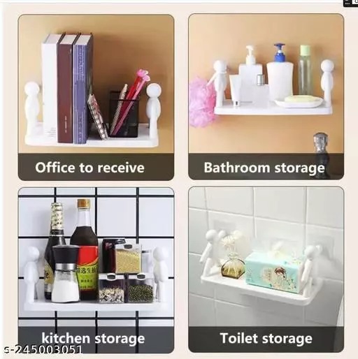 Multifunctional Self Adhesive Creative Character Shelves Bathroom Wall Mounted Shelf | Storage Rack for Bathroom, Kitchen & Room - 1 Pc (White) - Image 3
