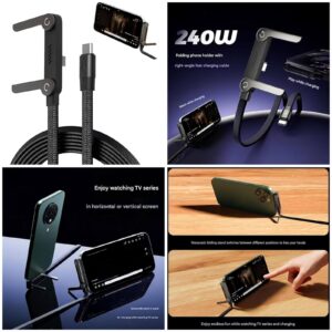 2-In-1 Data Cable With Stand | Nylon Braided USB C To USB C Cable 1.5M | 240W Fast Charging Cord For Smartphones, Tablets & Laptops