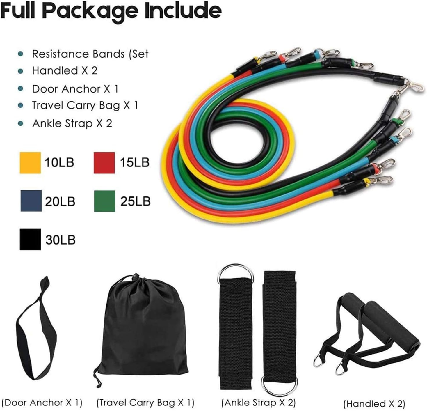 Resistance Bands Set | 11pcs Latex Pull Rope | With Door Anchor, Handles & Ankle Straps | Home & Gym Workout - Image 5
