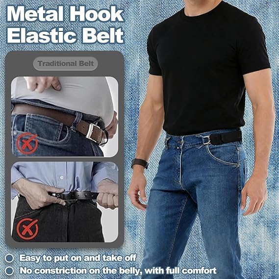 Adjustable Buckleless Elastic Waist Belt With Metal Hooks For Jeans, Dress Pants And Casual Wear - Image 9