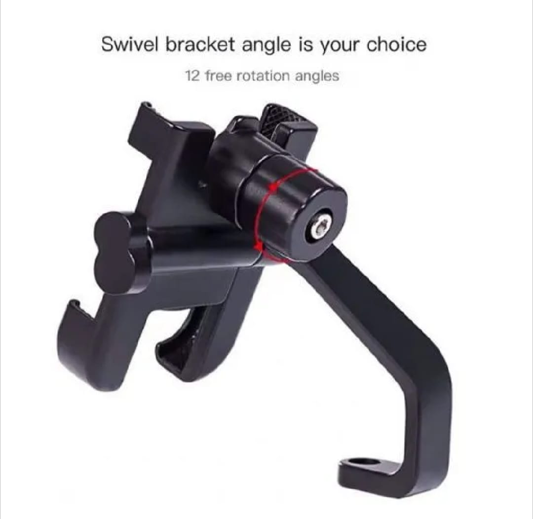 C2 Universal Aluminum Motorcycle Phone Holder – 360° Adjustable Handlebar Mount Stand for Secure Mobile Grip
