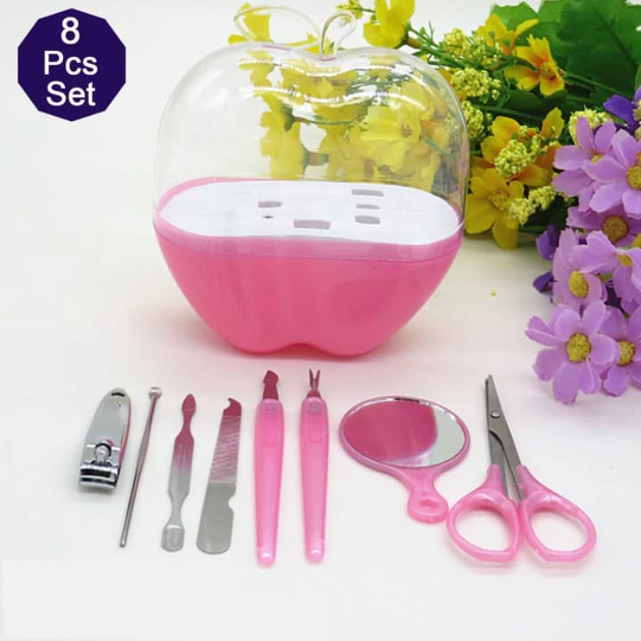 8 Pcs Apple Manicure Set ABS Plastic Mani Pedi Kit | Pink Colour - Image 2