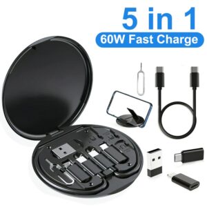 5 In 1 Multifunctional Data Cable Set 60W Fast Charging Universal Charging Pins Durable Portable Charger Cable Kit