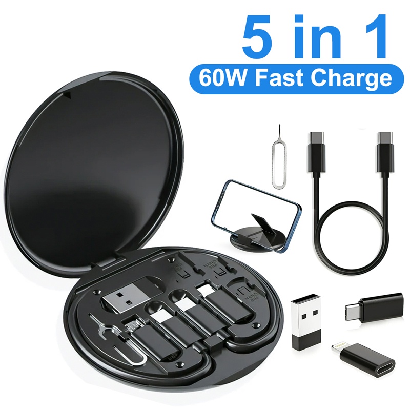 5 In 1 Multifunctional Data Cable Set 60W Fast Charging Universal Charging Pins Durable Portable Charger Cable Kit