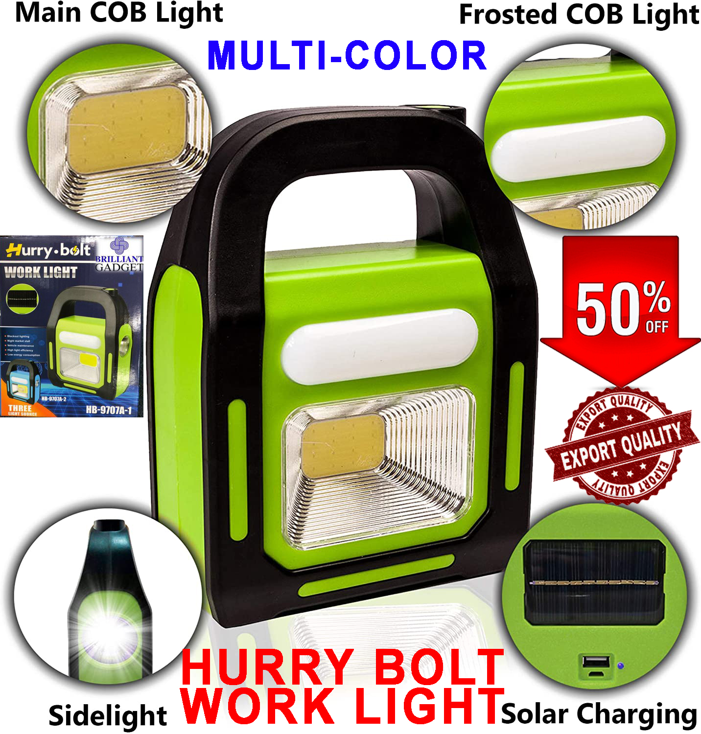 Solar Rechargeable 3-in-1 Emergency Light - Hurry Bolt Portable LED Work Light, Torch & Power Bank - Image 9
