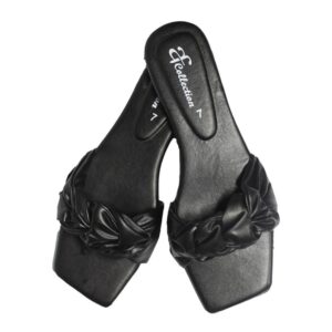 Black Ruffled Bow Slippers with Square Toe