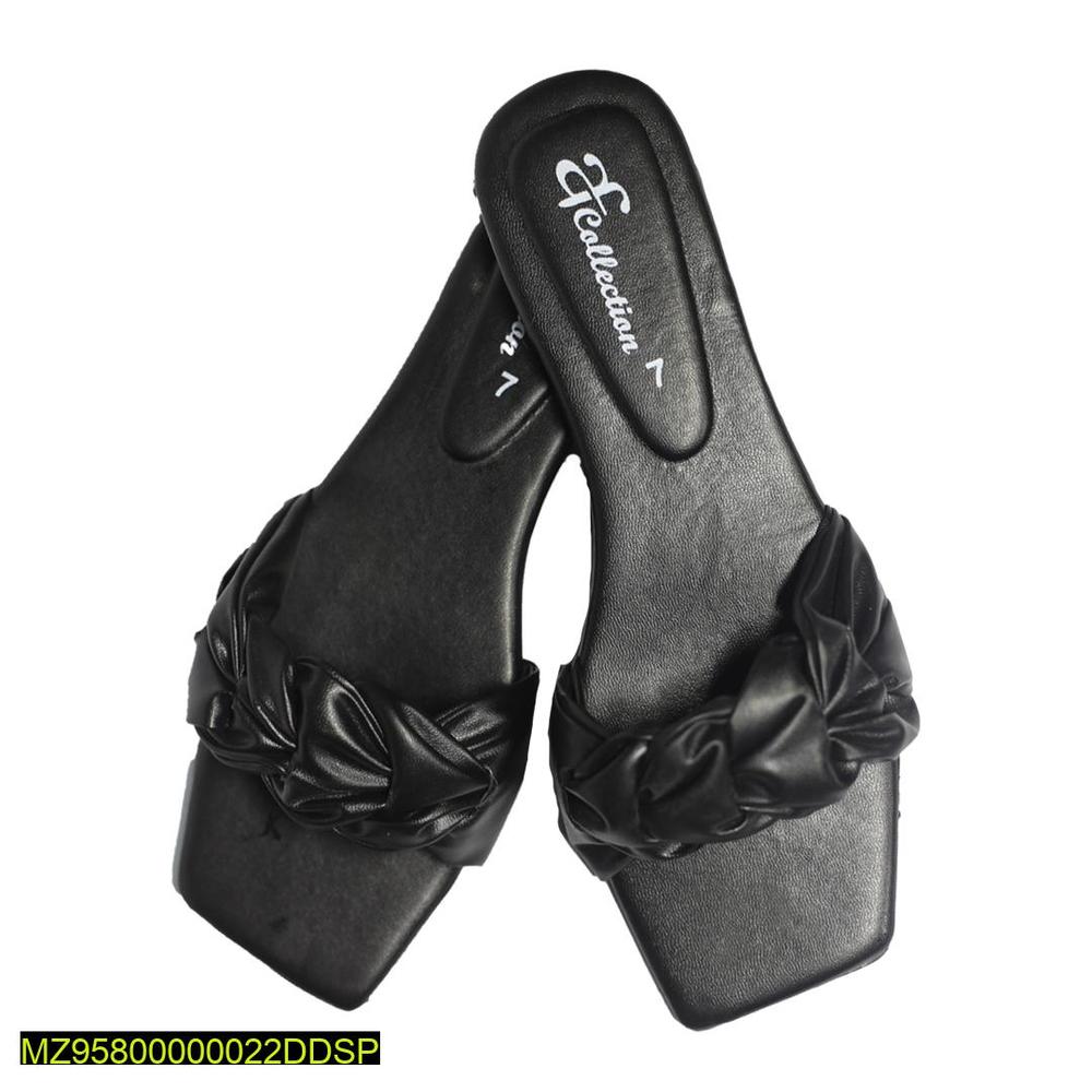 Black Ruffled Bow Slippers with Square Toe - Image 3
