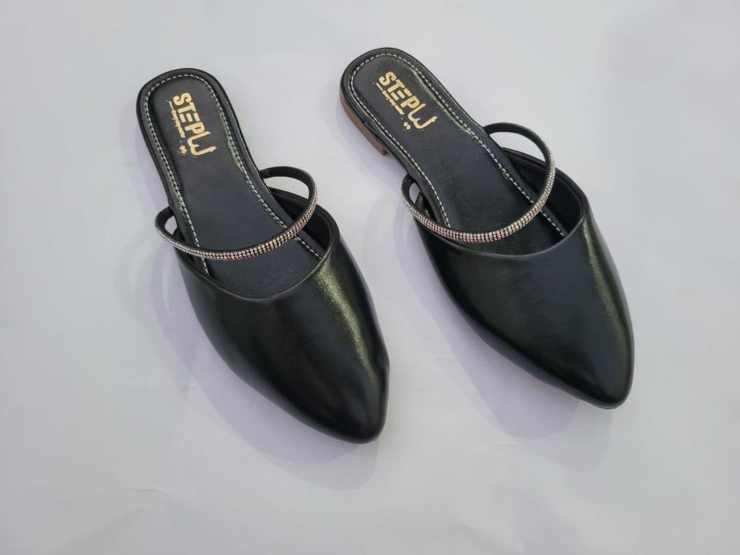 Black Pointed Toe Mules with Rhinestone Strap - Image 2