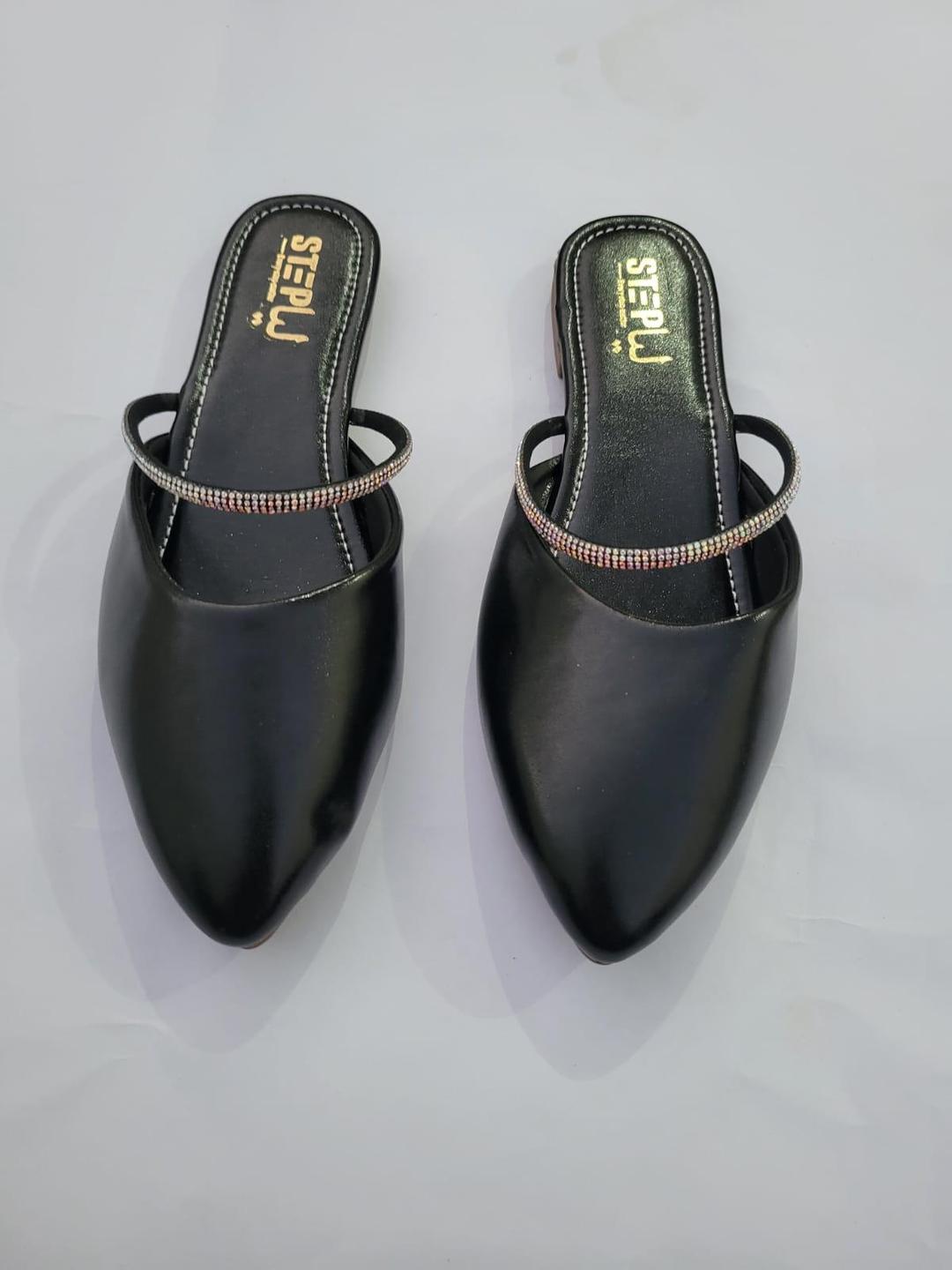 Black Pointed Toe Mules with Rhinestone Strap - Image 3