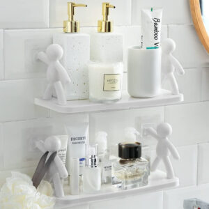 Multifunctional Self Adhesive Creative Character Shelves Bathroom Wall Mounted Shelf | Storage Rack for Bathroom, Kitchen & Room - 1 Pc (White)