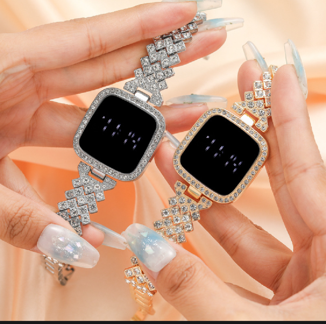 Full Diamond Touch Screen LED Watch with Premium Steel Chain for Women - Image 11