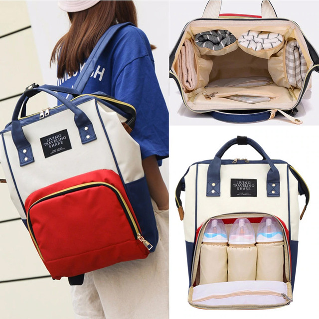 Large Capacity Mummy Bag Multi-function Waterproof Outdoor Women Backpack Nursing Bag for Baby Care - Blue - Image 8