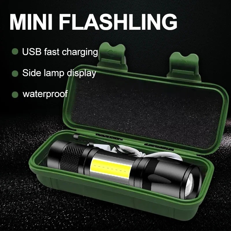 Portable LED Flashlight – Mini Rechargeable Torch With Side Light & Waterproof - Metal Body - Image 5