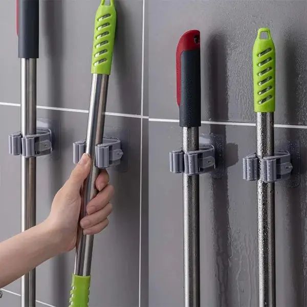 Pack of 3 Mop and Broom Self Adhesive Holder Wall Mount Magic Hanger Organizer Cleaning Tools Storage Mop Rack (Random Color) - Image 2
