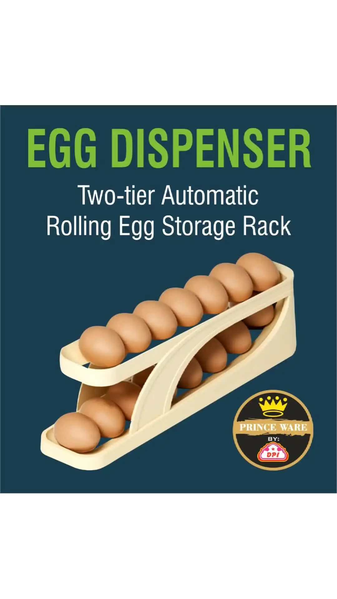15-Egg Storage Box with Rolling Design & Sliding Rail for Refrigerator