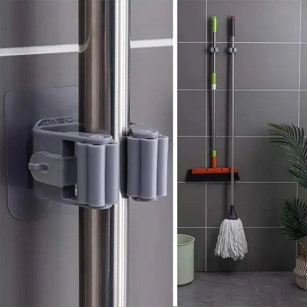 Pack of 3 Mop and Broom Self Adhesive Holder Wall Mount Magic Hanger Organizer Cleaning Tools Storage Mop Rack (Random Color) - Image 3