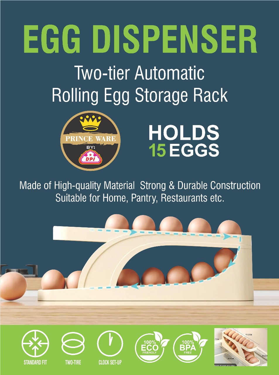 15-Egg Storage Box with Rolling Design & Sliding Rail for Refrigerator - Image 4