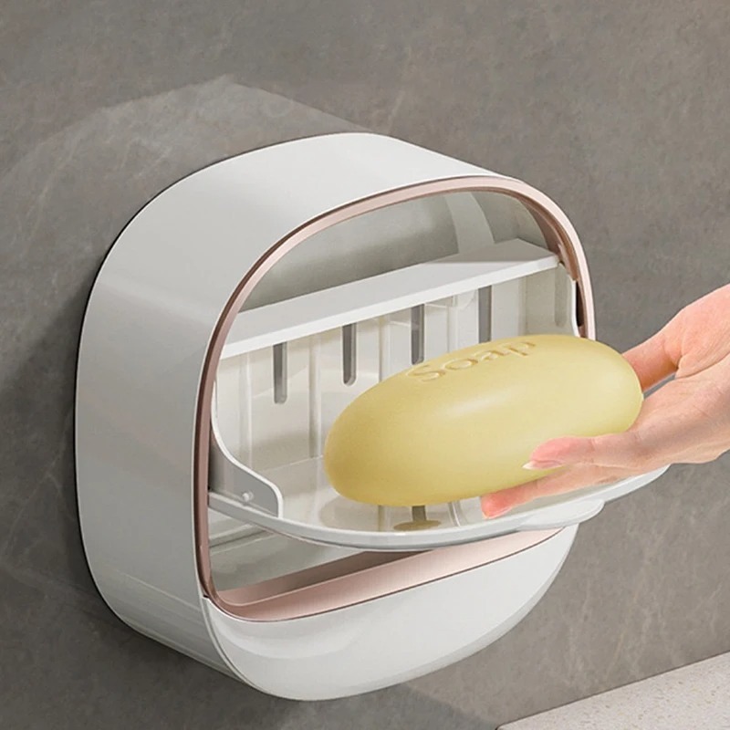 Wall Mounted Light Luxury Soap Holder with Drain - Punch Free Laundry Soap Box
