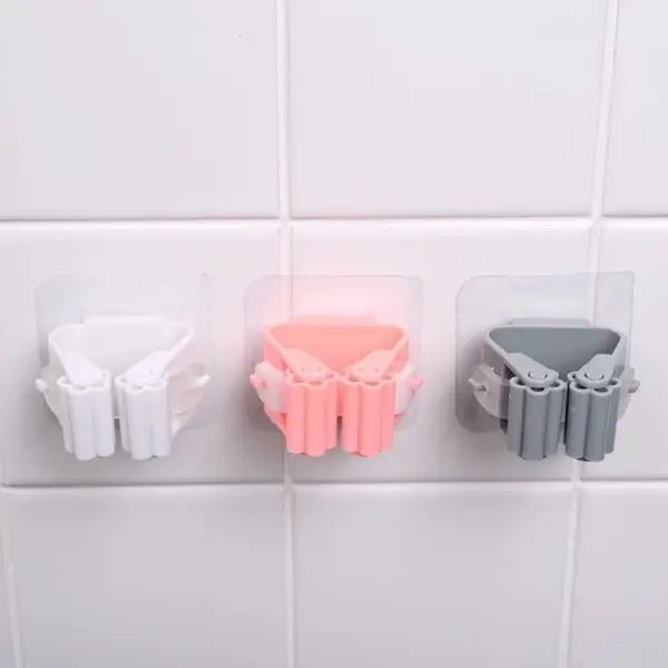 Pack of 3 Mop and Broom Self Adhesive Holder Wall Mount Magic Hanger Organizer Cleaning Tools Storage Mop Rack (Random Color) - Image 4