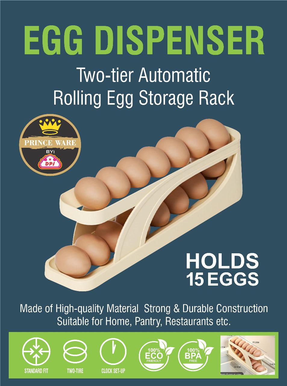 15-Egg Storage Box with Rolling Design & Sliding Rail for Refrigerator - Image 3
