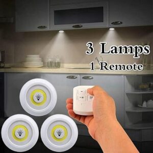 Pack Of 3 LED Remote Control Lights | Tap Light For Cabinet Wardrobe Room Kitchen & Office Use | Self-adhesive Lights With Remote (Cell Operated)