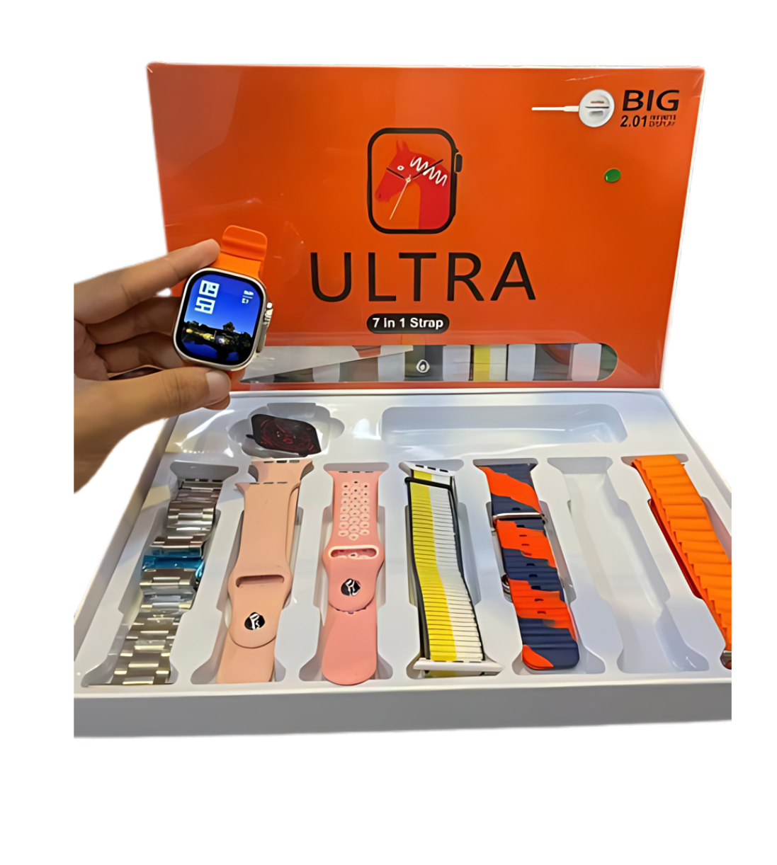 7-in-1 Ultra Smart Watch – Advanced Multi-Feature Fitness Tracker with Heart Rate Monitor, Sleep Tracking, Bluetooth Calling, Sports Modes & More Random Color Straps - Smartwatch With 6 Silicone Stripes And 1 Metal Strip - Image 9
