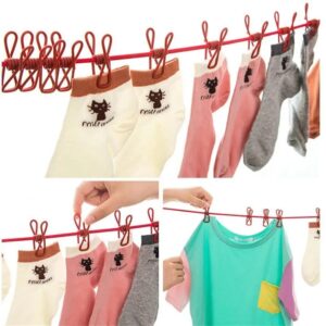 Hang 185CM Portable Clothesline With (12) Clip - Elastic, Windproof Eco-Friendly for Travel Home Use | After stretching it become 5 mtr.
