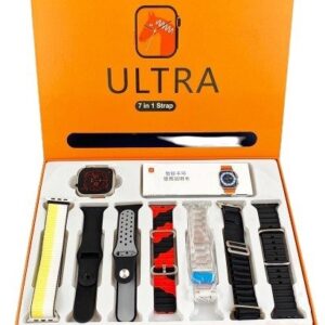 7-in-1 Ultra Smart Watch – Advanced Multi-Feature Fitness Tracker with Heart Rate Monitor, Sleep Tracking, Bluetooth Calling, Sports Modes & More Random Color Straps - Smartwatch With 6 Silicone Stripes And 1 Metal Strip