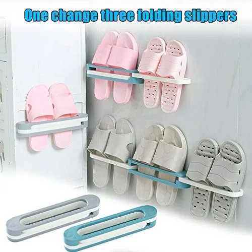 3 In 1 Shoes Rack Wall Mounted Folding Slippers Shoes Bathroom Towel Hanger Organizer Rack in House Shoes Stand Hanging Shelf Rack Holder for Multipurpose use(random color) - Image 6