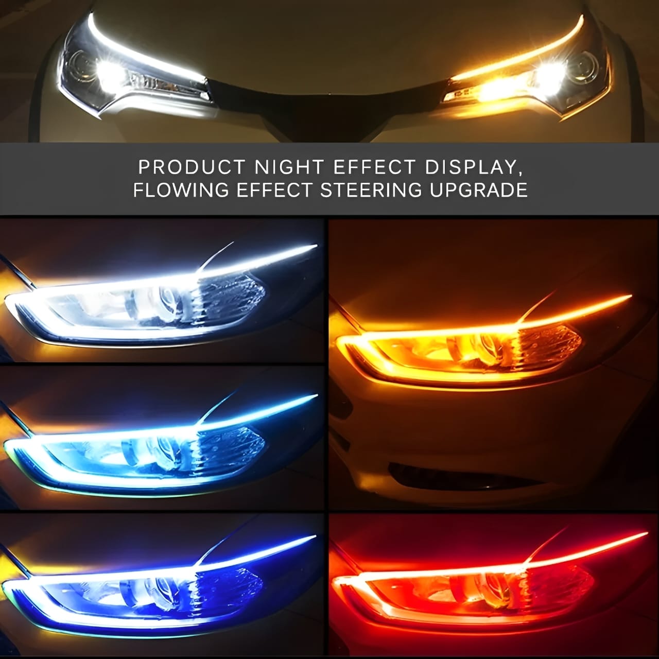 1 pair White Color Audi-Style Flexible 60 cm Headlight DRL Light Strips with Running Indicators - Image 4