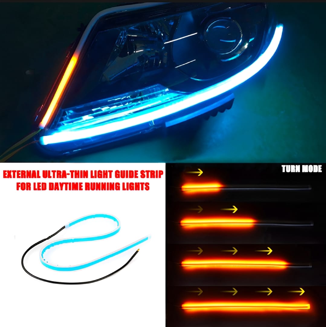 1 pair White Color Audi-Style Flexible 60 cm Headlight DRL Light Strips with Running Indicators - Image 3