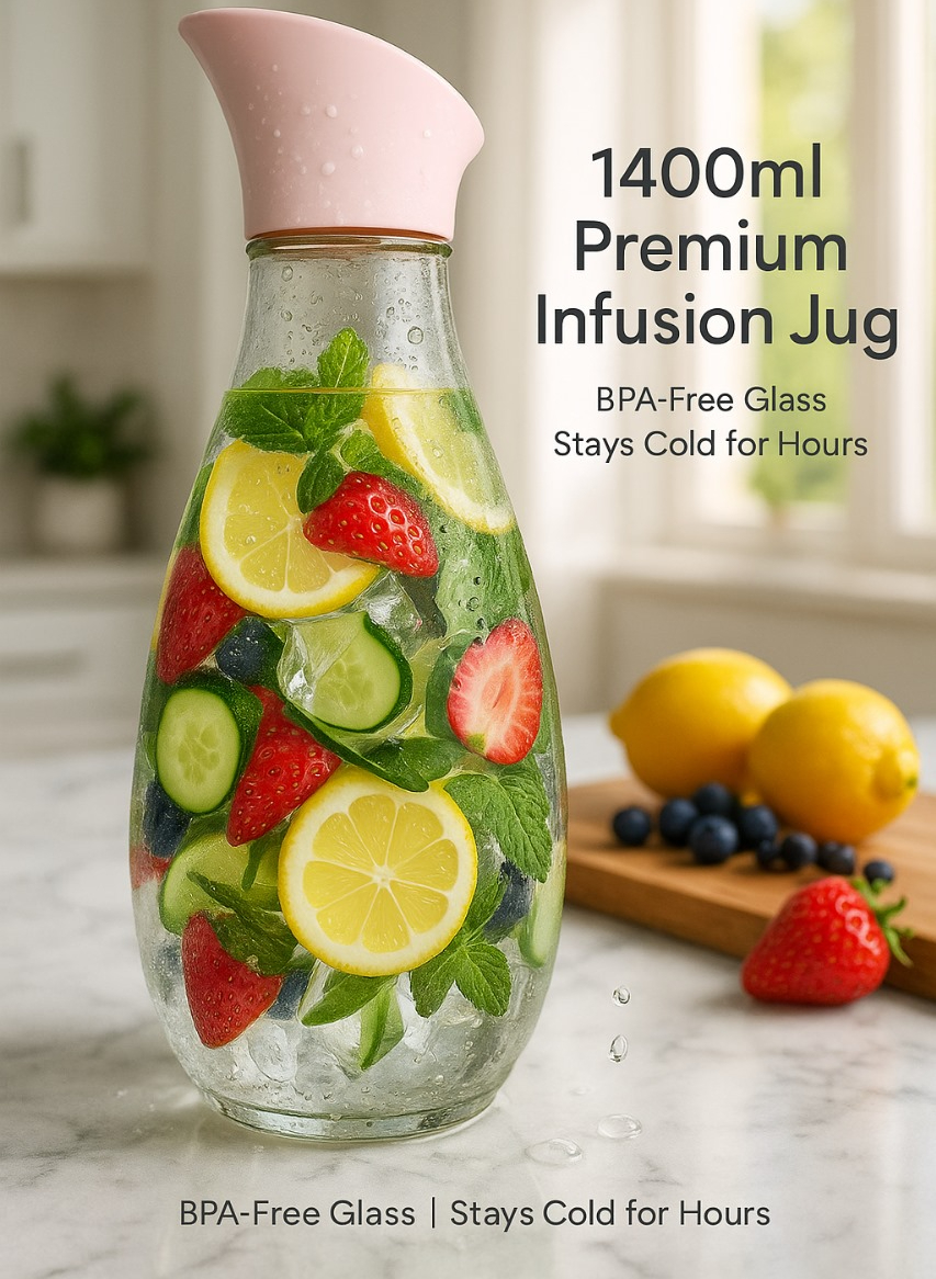1400ml Hard Glass Water Jug with Lid – Heat-Resistant Pitcher for Water, Juice, Iced Tea, Milk & Beverages - Image 3