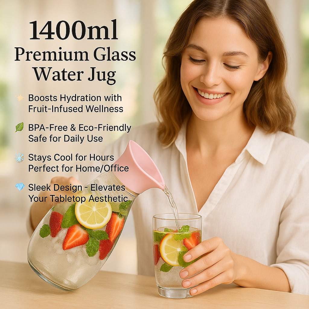 1400ml Hard Glass Water Jug with Lid – Heat-Resistant Pitcher for Water, Juice, Iced Tea, Milk & Beverages - Image 5