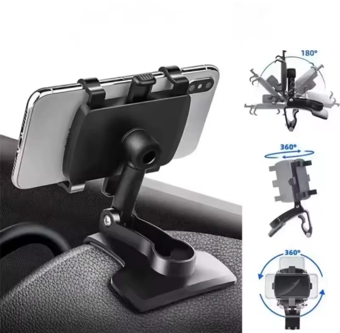 Dashboard Car Phone Holder ABS – 360° Rotatable Mobile Phone Sun Visor & Rear View Mirror Mount Support for Smartphones - Image 6