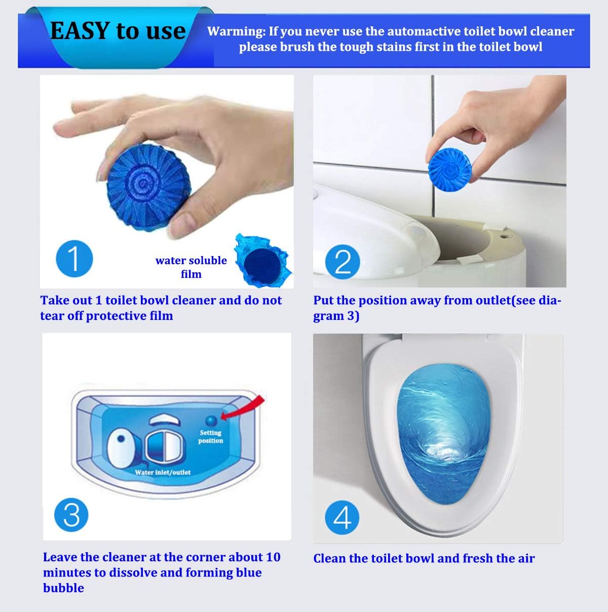 Eco-Friendly Toilet Bowl Cleaner & Deodorizer Tablets (10pcs) – Automatic Tank Flush Blue Cleaning Tablets for Fresh & Hygienic Toilets - Image 5