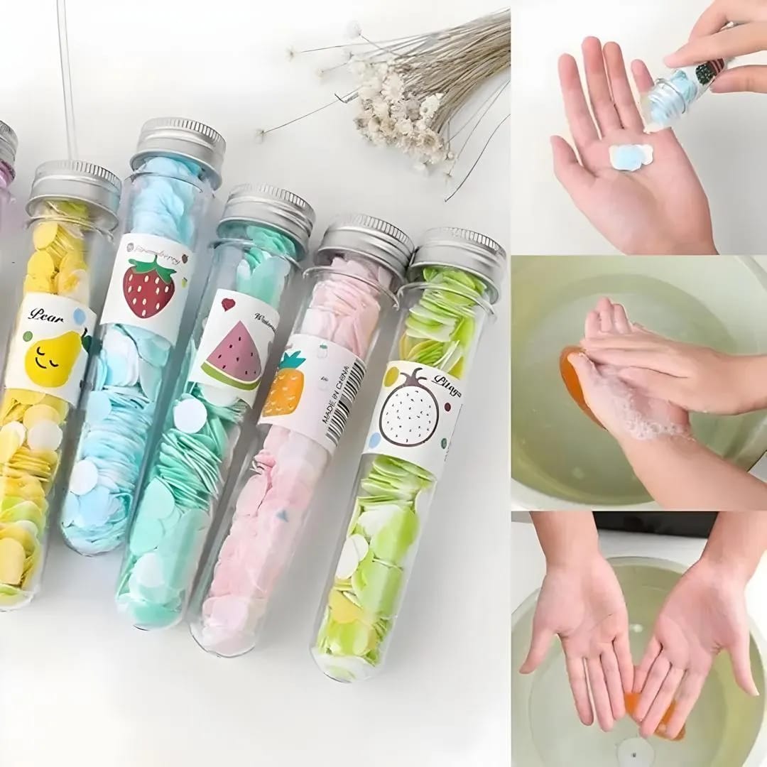 100 Pcs Disposable Flower Paper Soap With Portable Tube Multi Color Travel Sheets For Hand Washing And Outdoor Use Premium Quality (Random Color) - Image 3