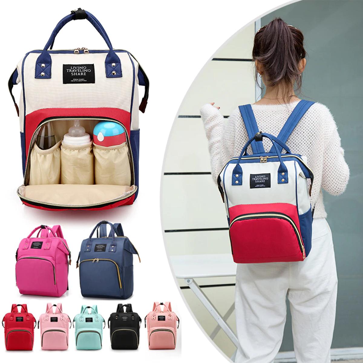 Large Capacity Mummy Bag Multi-function Waterproof Outdoor Women Backpack Nursing Bag for Baby Care - Blue - Image 2