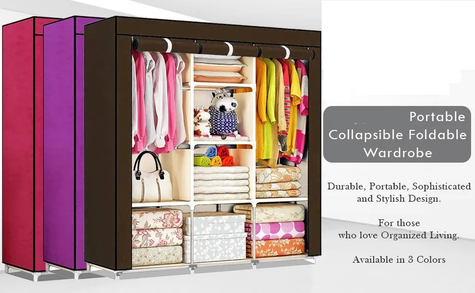 3 Door Fancy & Portable Foldable Closet Wardrobe Storage Organizer with Shelves Foe Multi Purpose - Image 6