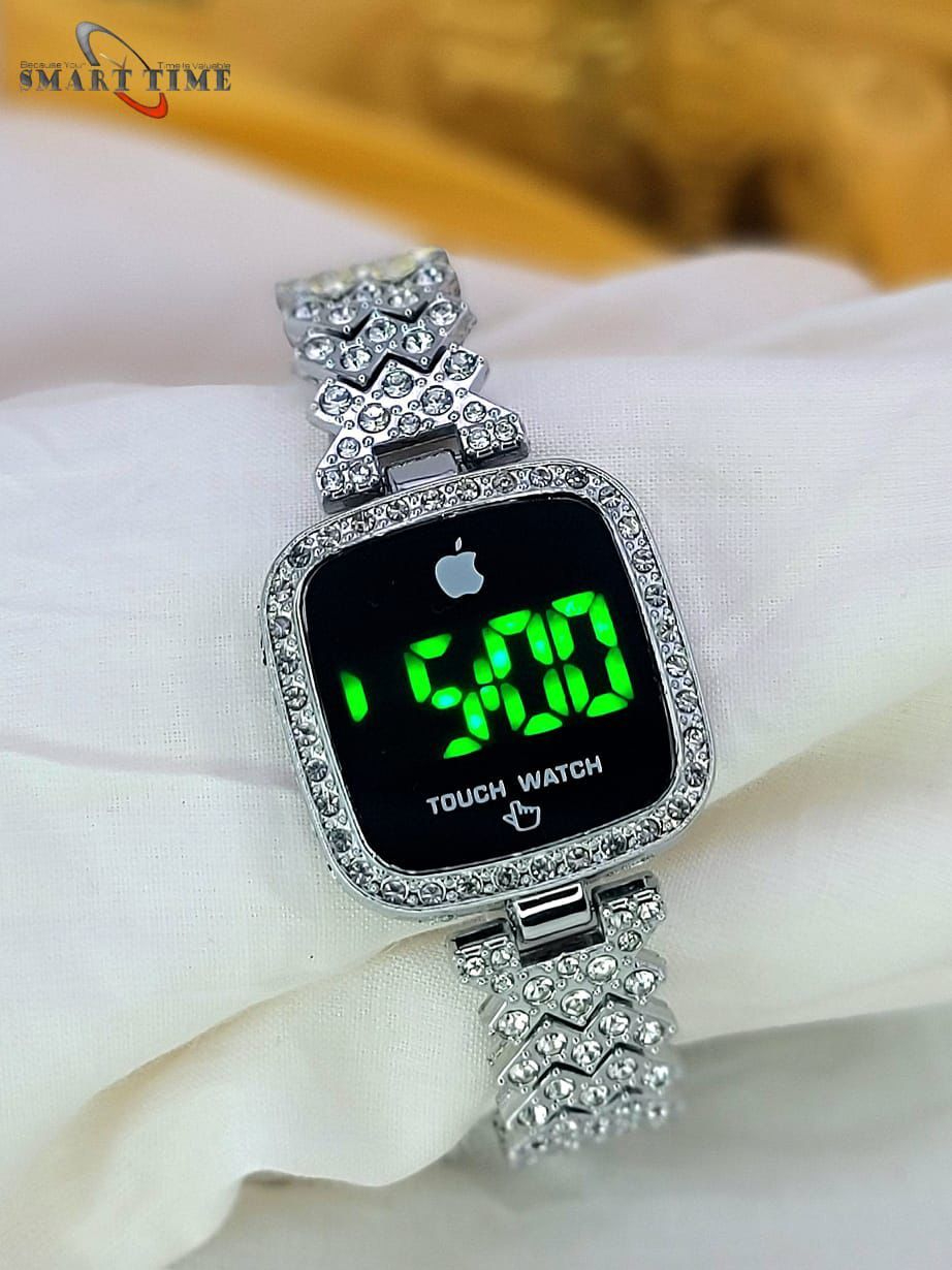 Full Diamond Touch Screen LED Watch with Premium Steel Chain for Women - Image 2