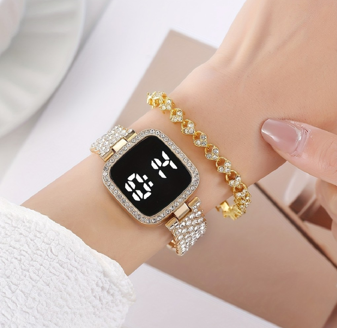 Full Diamond Touch Screen LED Watch with Premium Steel Chain for Women - Image 9