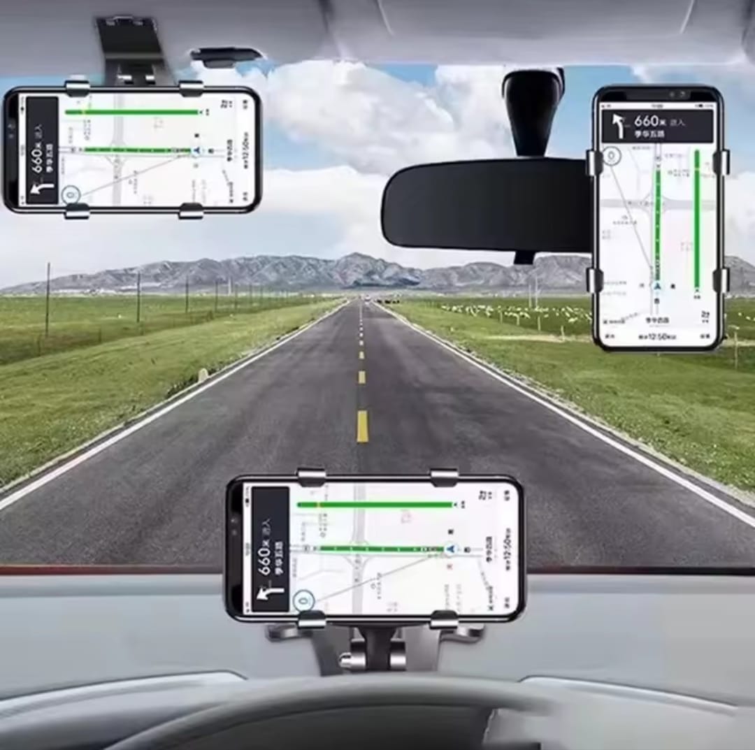 Dashboard Car Phone Holder ABS – 360° Rotatable Mobile Phone Sun Visor & Rear View Mirror Mount Support for Smartphones - Image 4