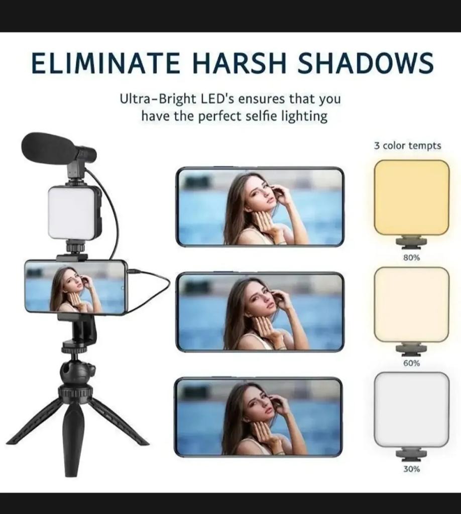 AY-49 Vlogger Kit | Microphone, LED Fill Light, Mini Tripod & Mobile Holder with Remote – Complete Video Making Set for Vlogging With Bluetooth Remote - Image 4