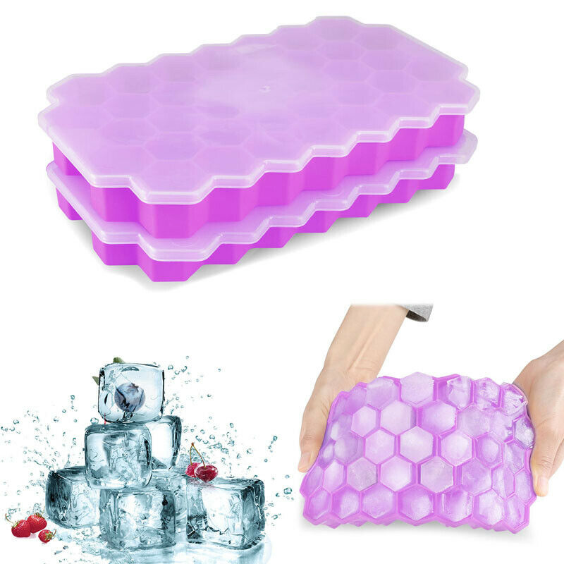 Silicon Ice Cube Tray With Lid | 36-Cube Honeycomb Shape Ice Mold | Durable Freezer Tray With Cover | Random Color - Image 4