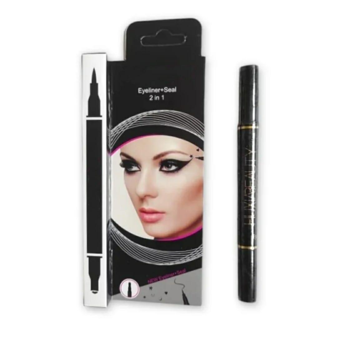 2-in-1 Waterproof Eyeliner & Stamp Liner Pen – Dual-Sided Matte Black Liquid Eyeliner with Precise Felt Tip and Winged Design Seal - Image 3