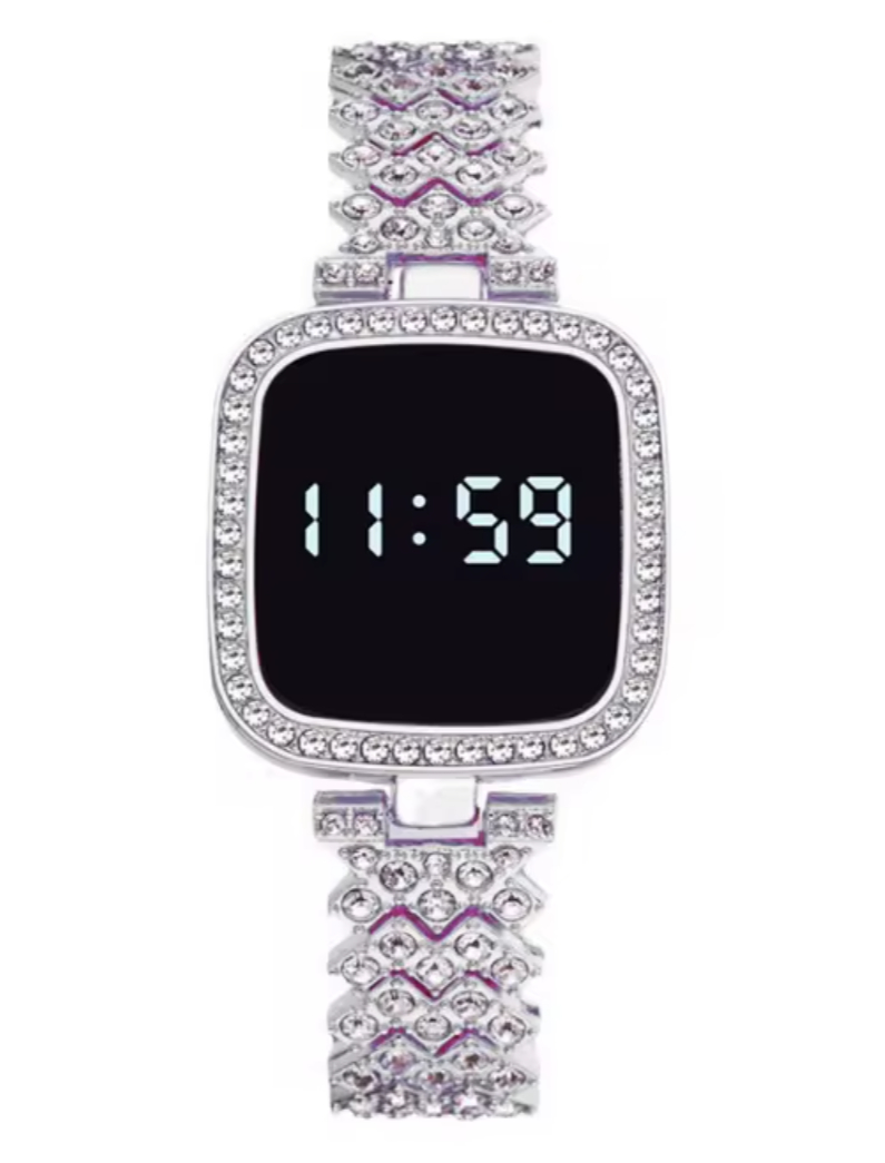 Full Diamond Touch Screen LED Watch with Premium Steel Chain for Women - Image 6