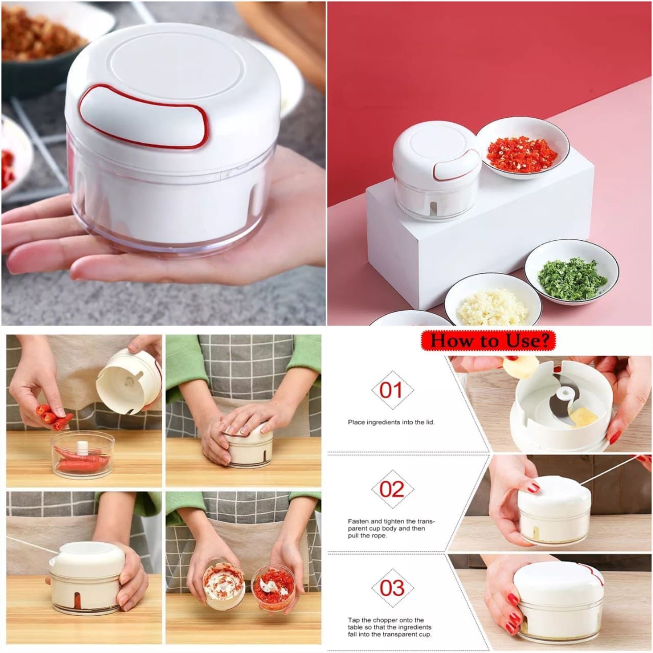 Mini Chopper Hand-power Food Chopper Mincer Mixer Blender - Image 3